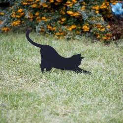 Czarny kot Mizia wbity w trawnik